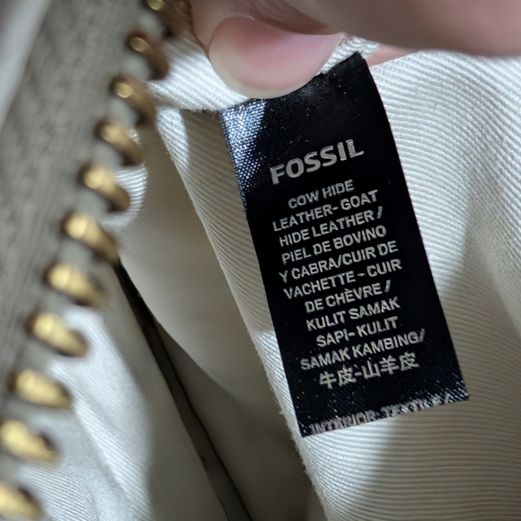 Fossil Corey Cream, Tan & Brown Cross Stitch Large Crossbody Bag - Picture 10 of 13